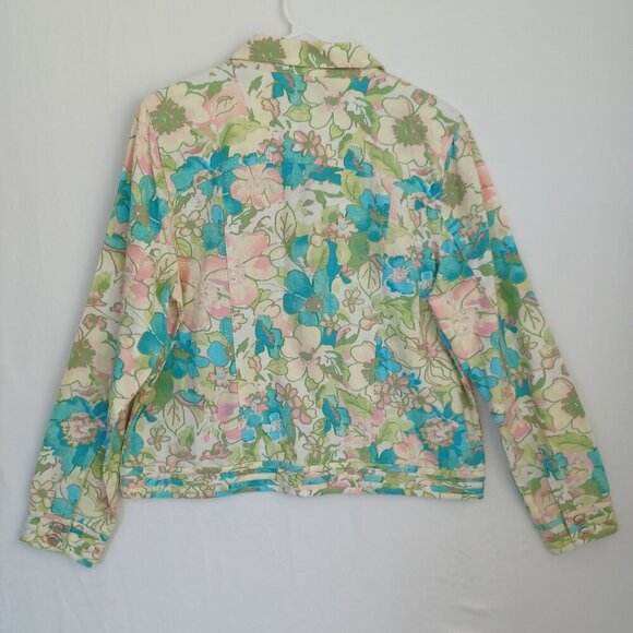 Christopher & Banks Linen Blend Jacket Pastel Floral Print Womens Medium - Picture 7 of 11